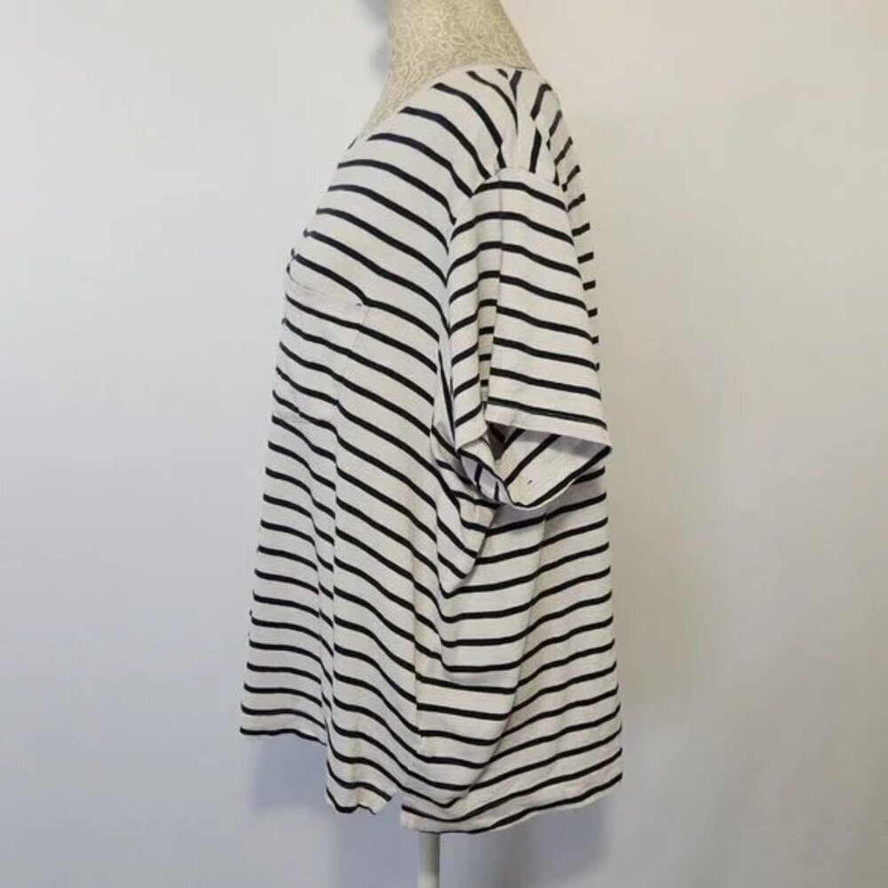 Pact Women's Size XL Black Striped Short Sleeve Organic Cotton Chest Pocket Boxy - Picture 9 of 14